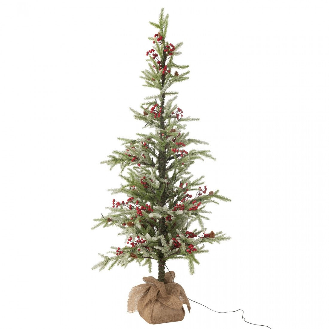 Kerstboom + Jute Zak + Led Kunststof Sneeuw Groen/Rood Large H150cm J-Line
