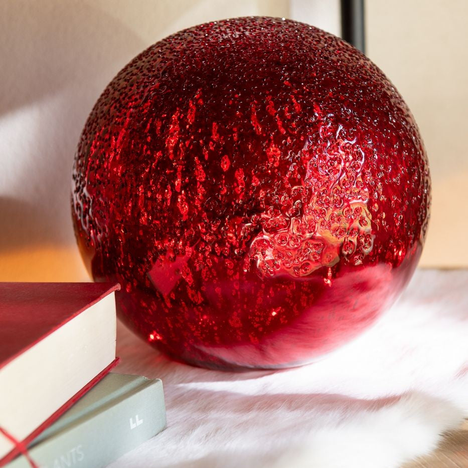 Bal Led Gekraakt Glas Kerstrood Set van 2 J-Line