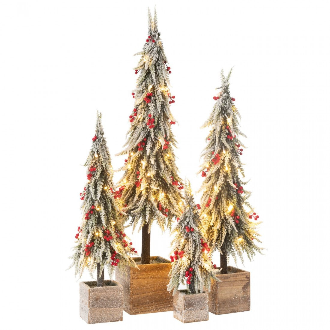 Kerstboom + Led Kunststof Sneeuw Groen/Rood Medium H60cm J-Line