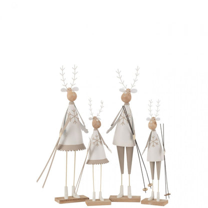 Rendier Deco Jongen/Meisje Metaal/Hout Wit/Beige Large H49cm Set van 2 J-Line