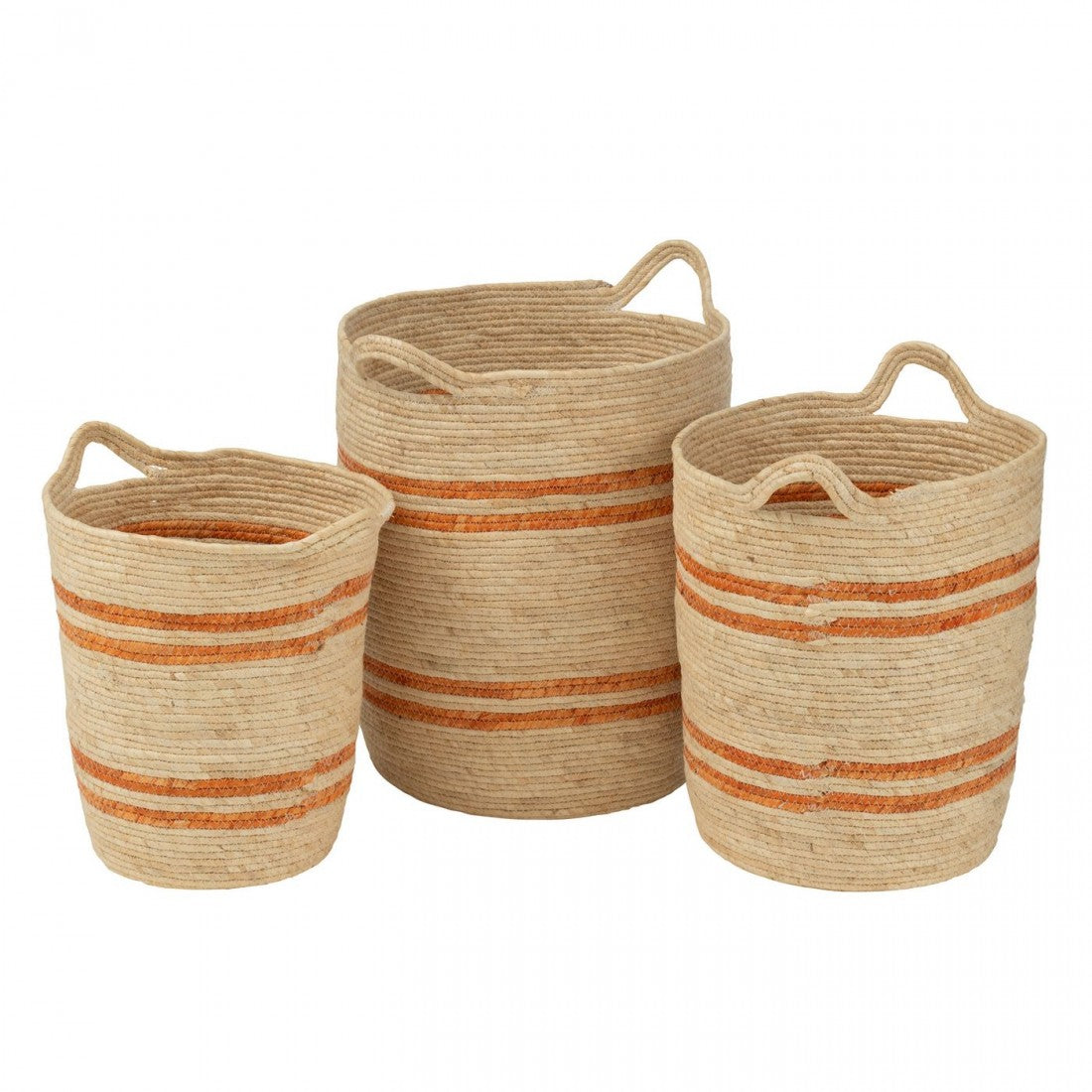Set van 3 Mand Strepen + Handvat Maïs Naturel/Oranje J-Line