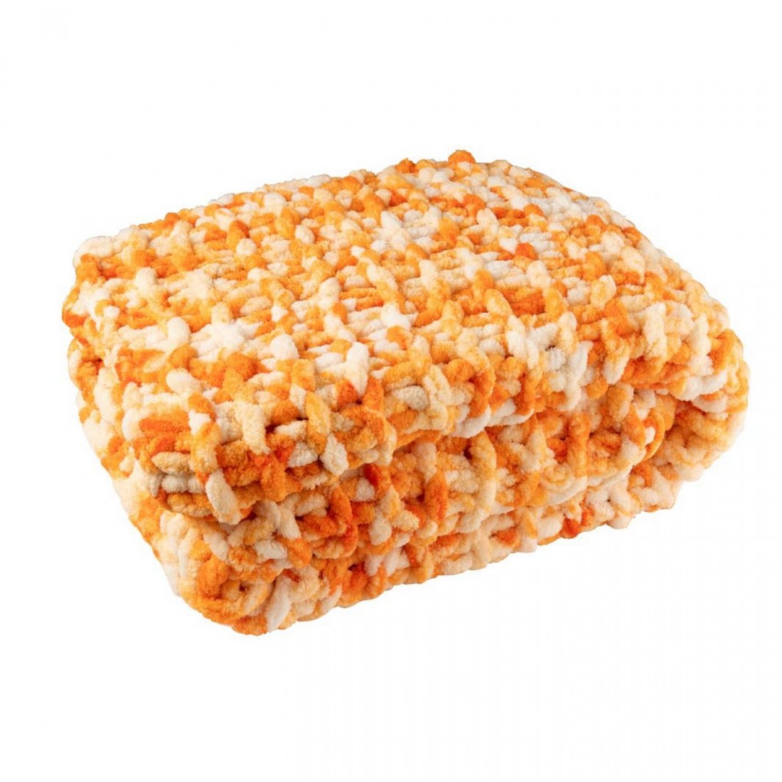 Deken Gebreeën Polyester Oranje/Wit J-Line