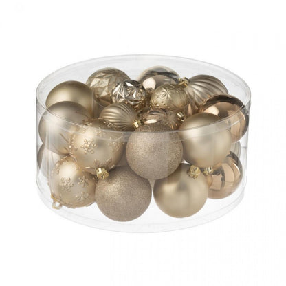 Doos Van 30 Kerstbal Plastiek Beige/Ecru J-Line