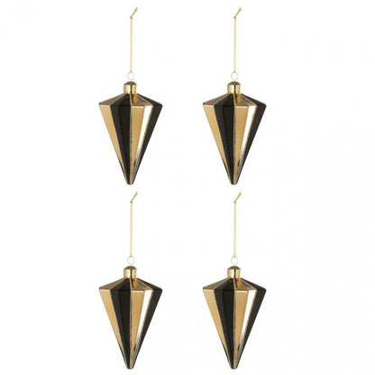 Doos Van 4 Kerstbal Diamant Gestreept Glas Goudkleurig/Zwart