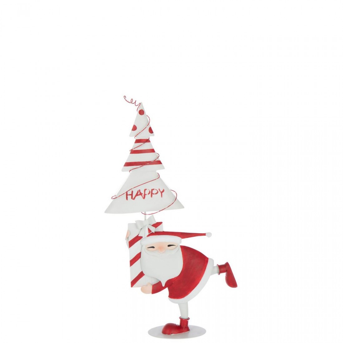 Kerstman Led Boom Ijzer Kerstrood/Wit Small  H66cm J-Line