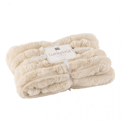 Plaid Large Corduroy Polyester Beige 180cmx130cm J-Line