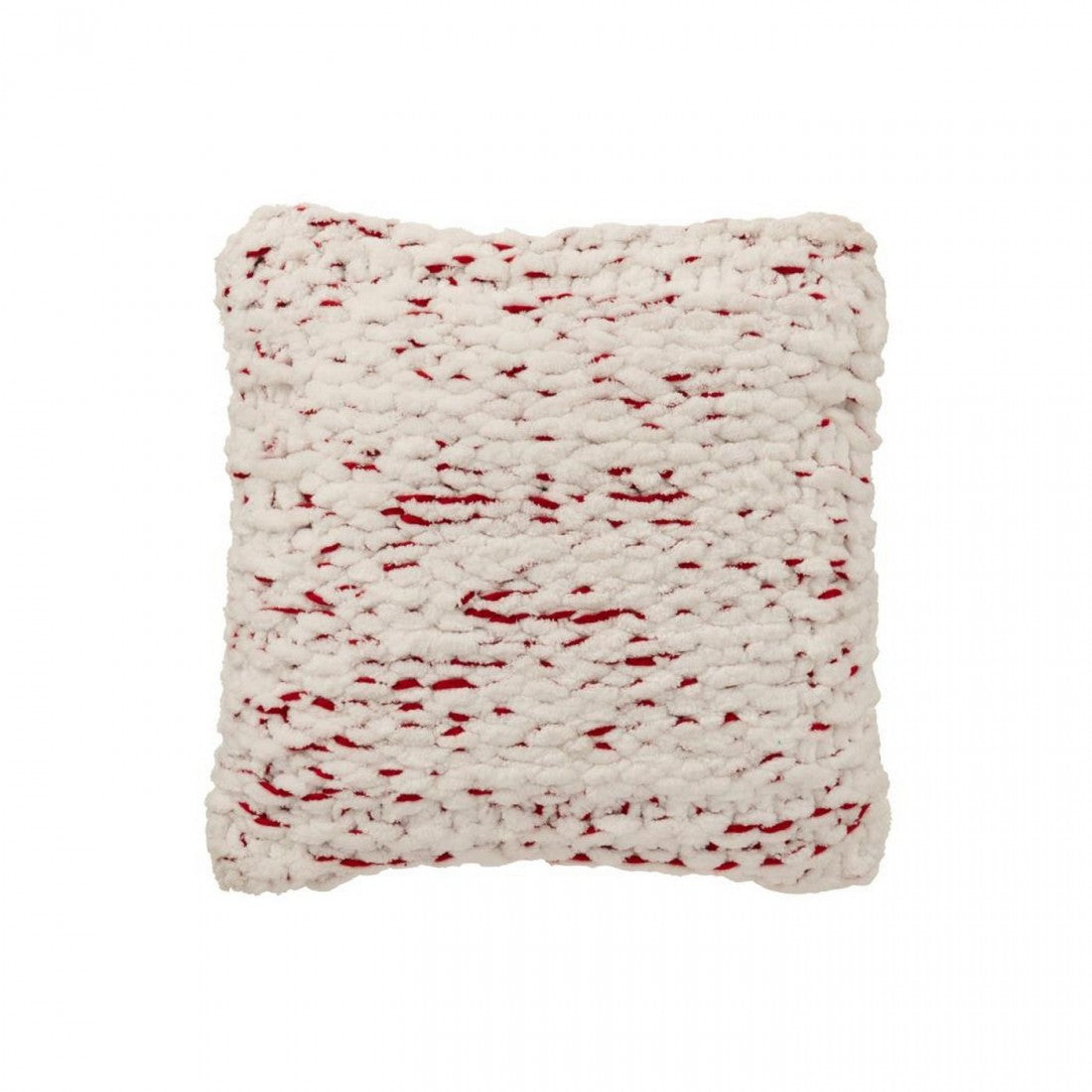 Deken Gebreeën Polyester Wit/Kerstrood J-Line