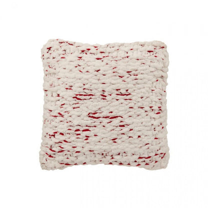 Deken Gebreeën Polyester Wit/Kerstrood J-Line