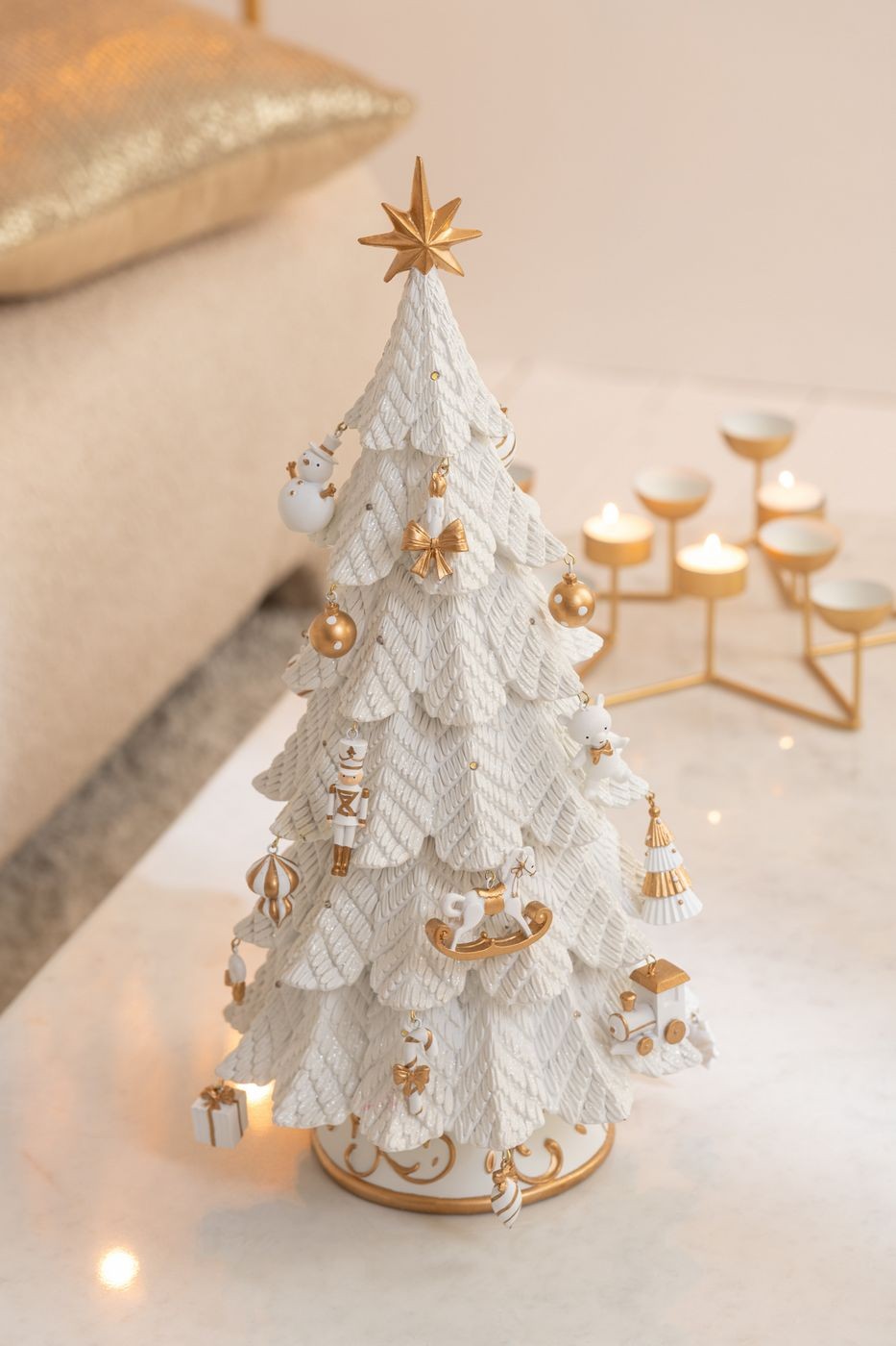 Kerstboom Ornamenten Resine Wit/Goud Large H63cm J-Line