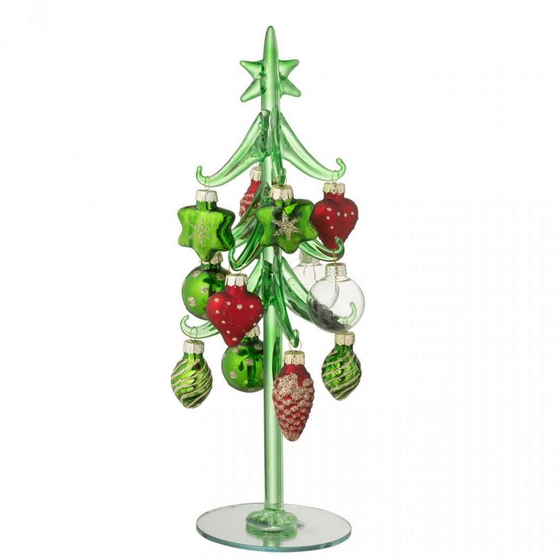 Kerstboom + Ballen Glas Donkergroen/Kerstrood J-Line