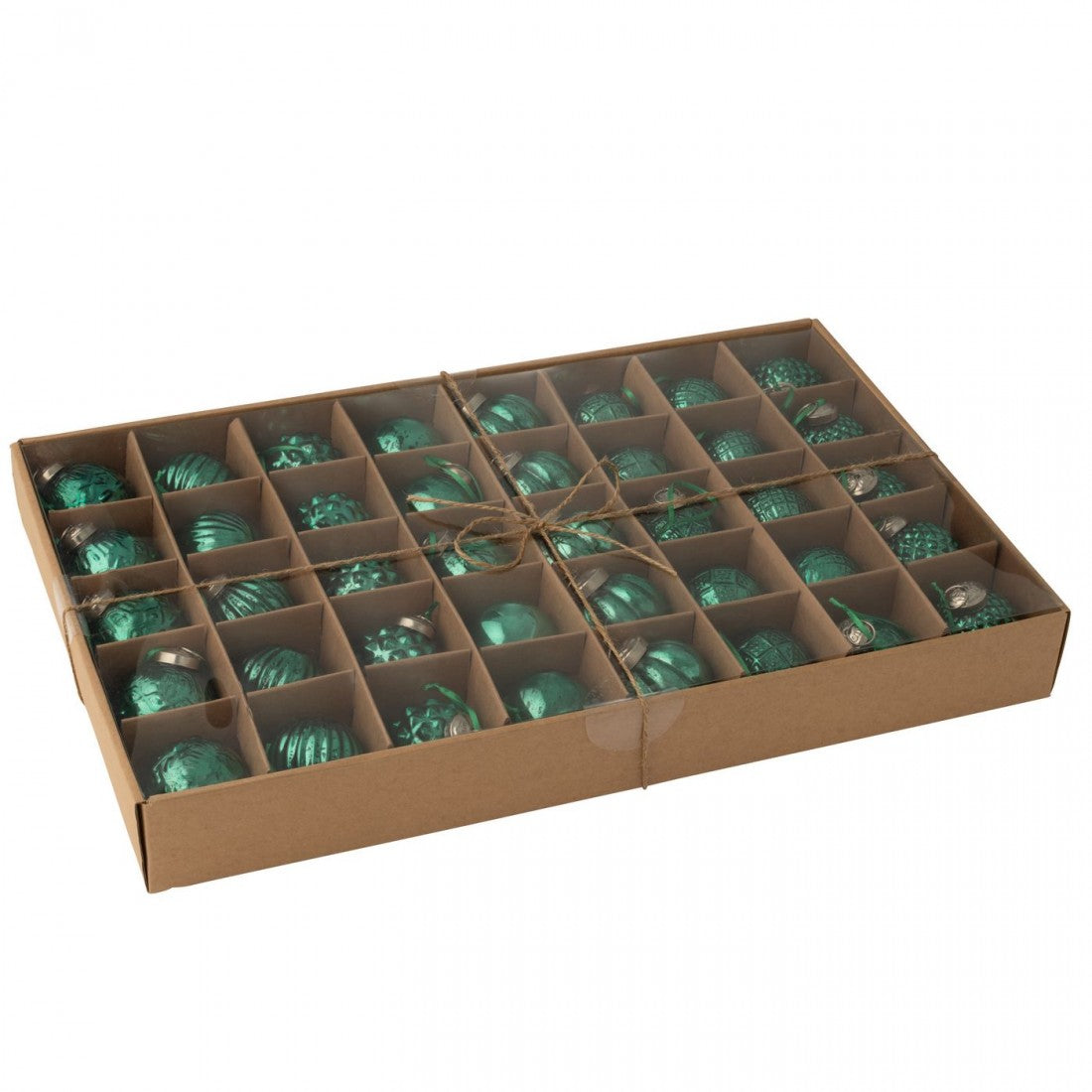 Doos Van 40 Kerstbal 8 Patronen Glas Groen J-Line