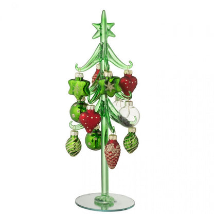 Kerstboom + Ballen Glas Donkergroen/Kerstrood J-Line