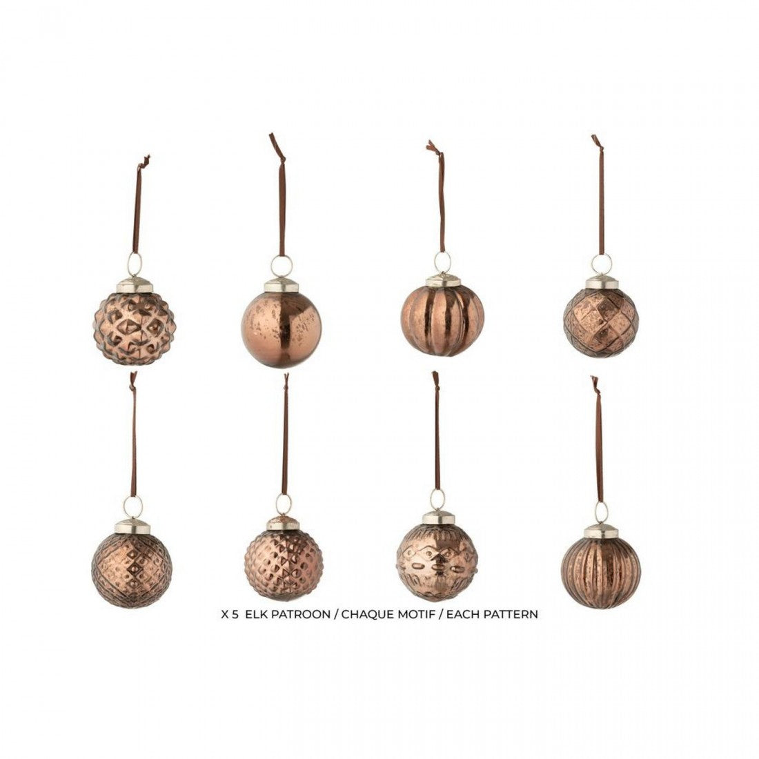 Doos Van 40 Kerstbal 8 Patronen Glas Bruin J-Line