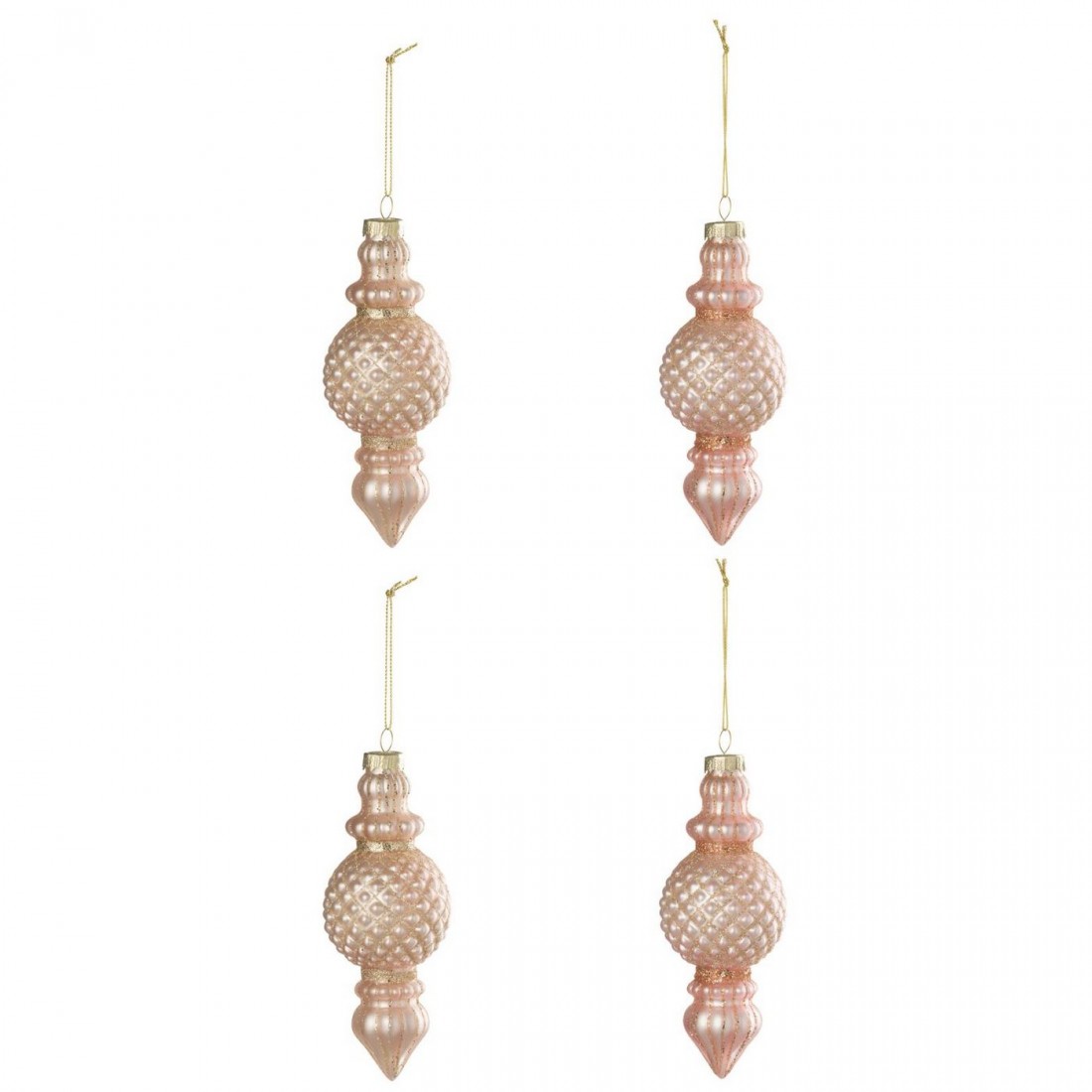 Doos Van 4 Kerstbal Glas Lichtroze/Oudroze J-Line