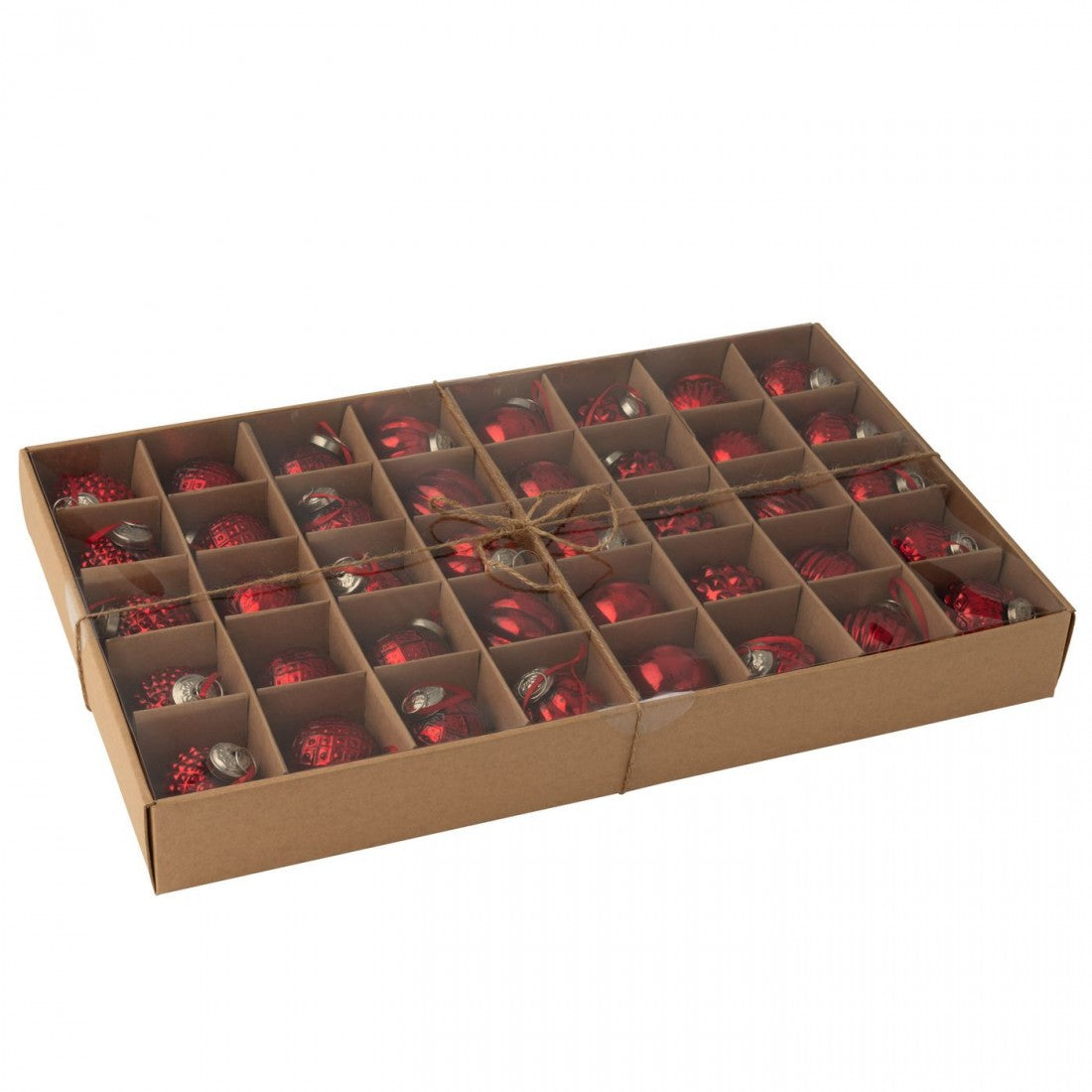 Doos Van 40 Kerstbal 8 Patronen Glas Kerstrood J-Line