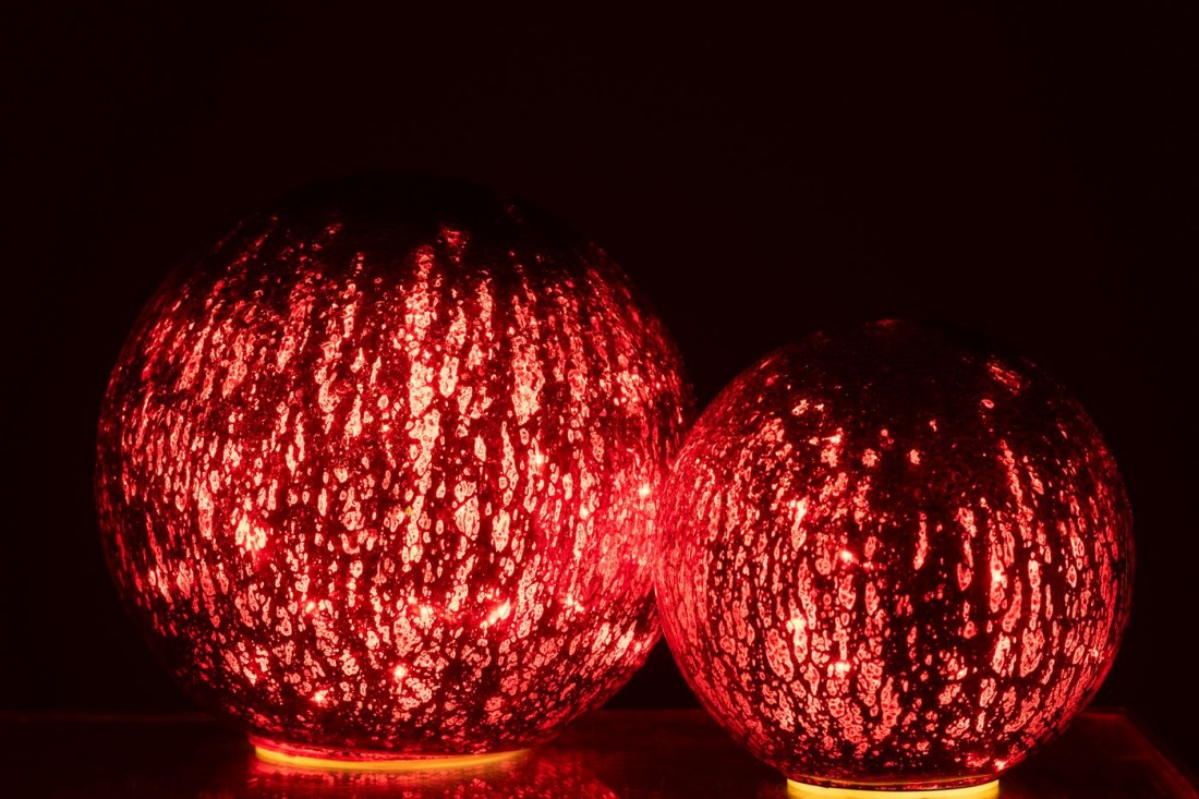 Bal Led Gekraakt Glas Kerstrood Set van 2 J-Line
