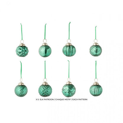 Doos Van 40 Kerstbal 8 Patronen Glas Groen J-Line
