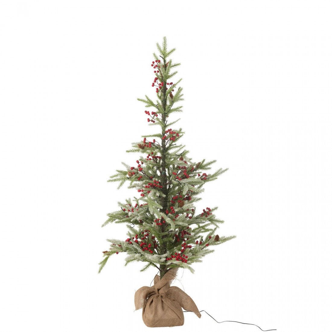 Kerstboom + Jute Zak + Led Kunststof Sneeuw Groen/Rood Small H130cm J-Line