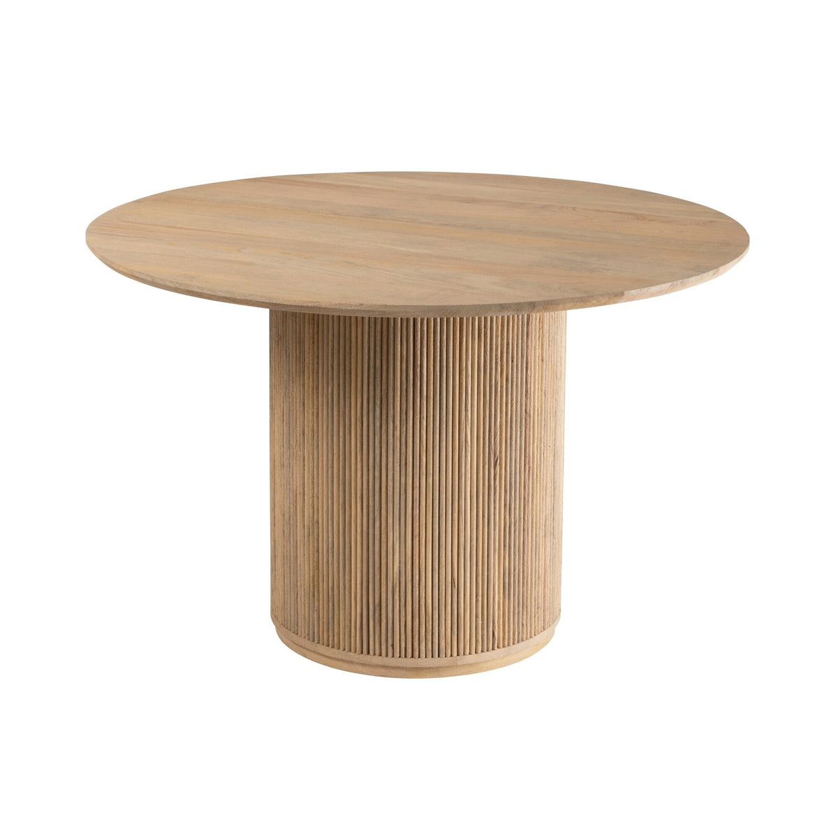 Ronde Eetkamertafel Vincent Mangohout Naturel Large van J-Line, lichte houten eettafel met cilindervoet op wit