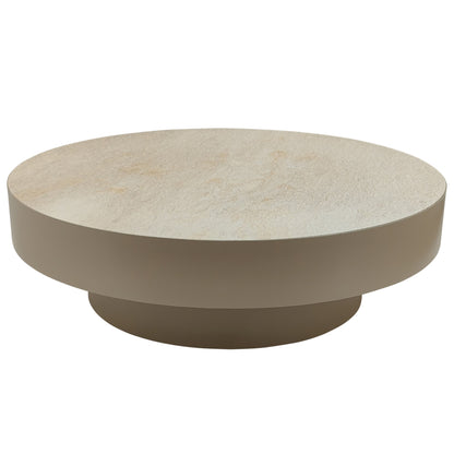 Salontafel Corfu Beige Marmer van PTMD, ronde lage tafel met smallere voet op witte achtergrond