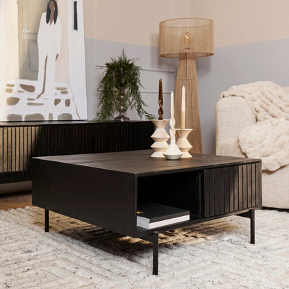 Vierkante salontafel Madison Zwart van Starfurn in zwart gelakt mangohout, 80 cm