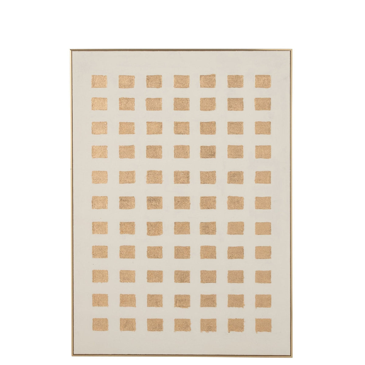 Schilderij Vierkanten Mdf Goud/Wit van J-Line, groot schilderij met reliëf van vierkanten in wit en goud