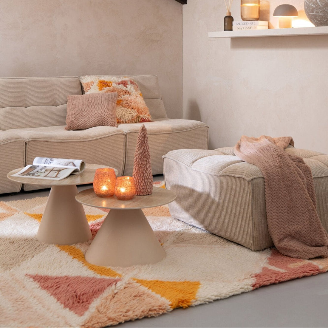 Set van 2 Bijzettafels Kegel IJzer Ecru/Beige J-Line