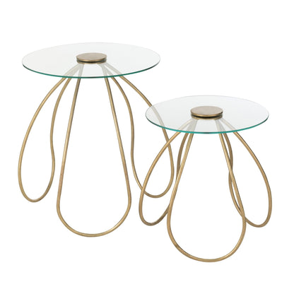 Set van 2 Bijzettafels Rond Metaal/Glas Goud J-Line