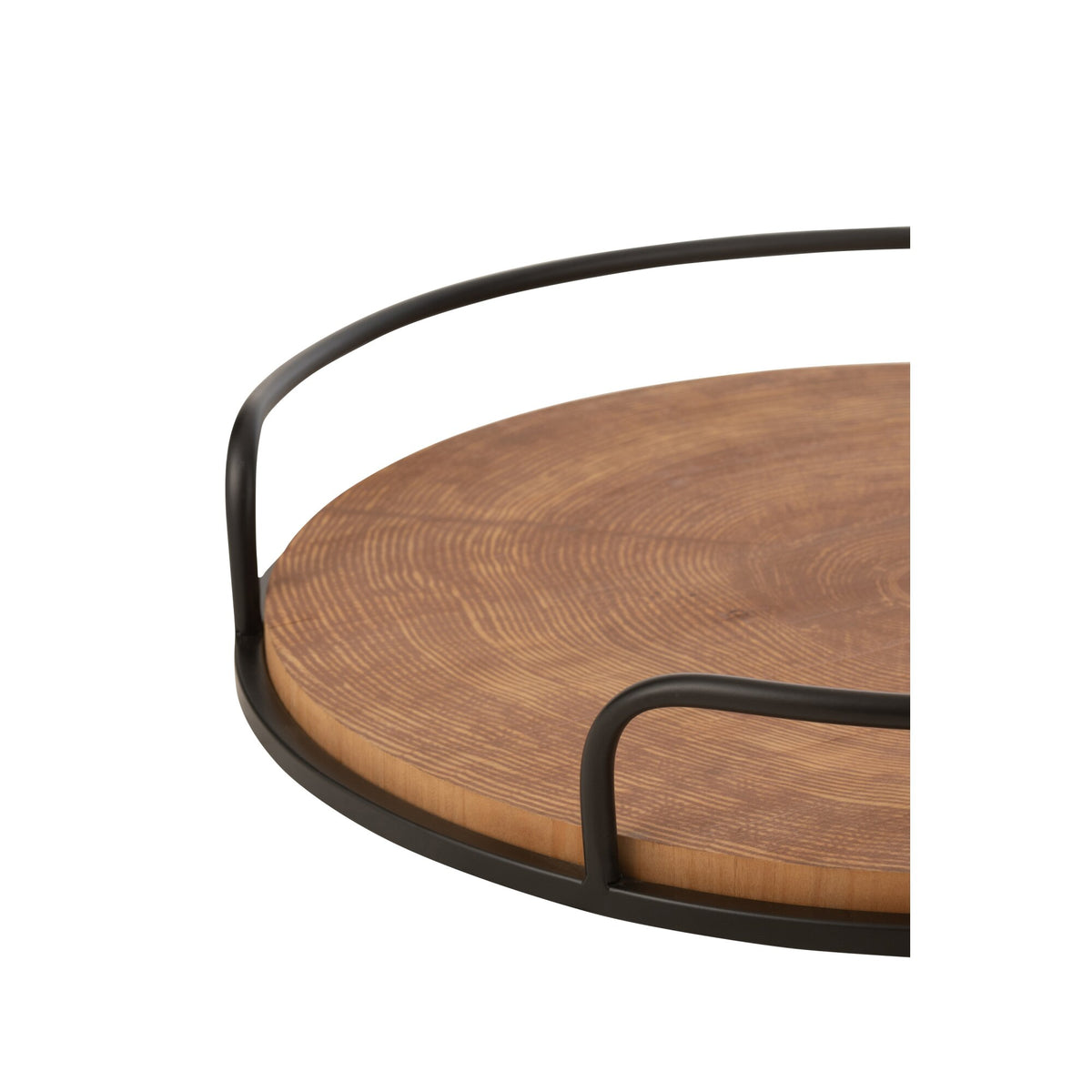Set van 2 Dienbladen Rond MDF/Ijzer Naturel/Zwart J-Line