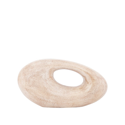 Set Van 2 Haidin Beelden Beige Organisch van PTMD, het liggende beeld Wide met ronde opening in beige steenlook