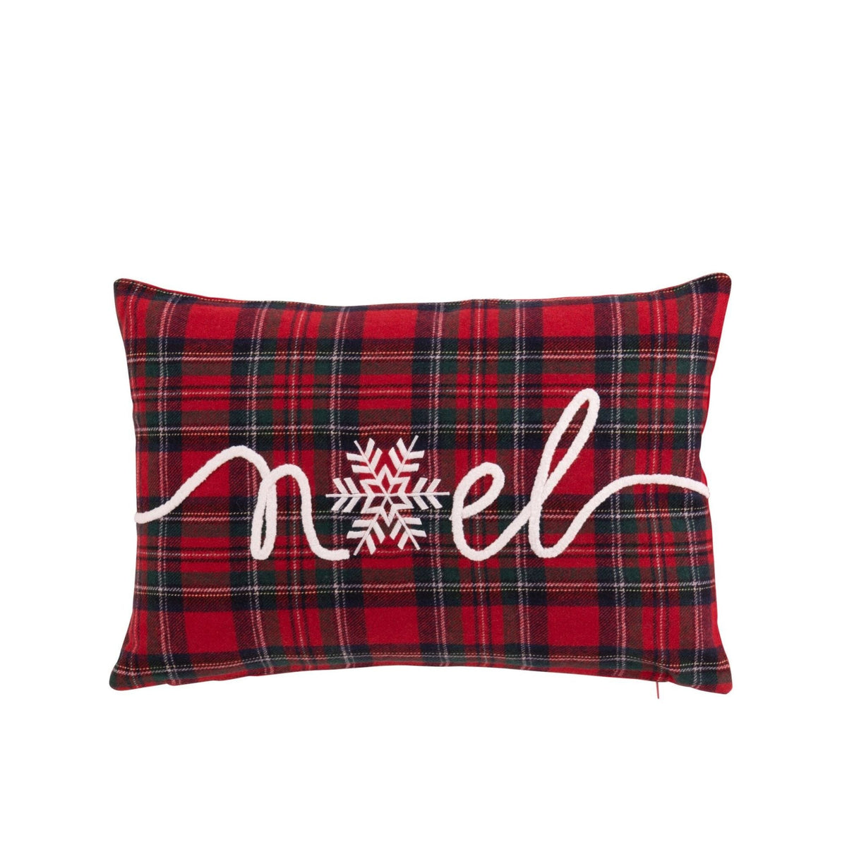 Kussen Noël uit de set van J-Line, langwerpig geruit kussen van 45x30 cm met wit borduursel