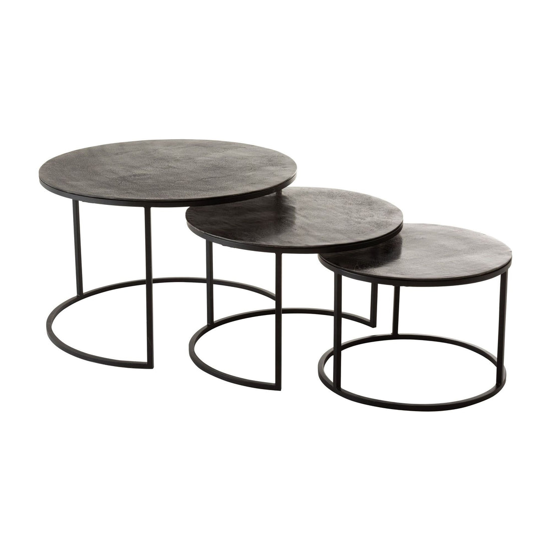 Set van 3 Bijzettafels Rond Geoxideerd Aluminium/IJzer Antiek Zwart J-Line