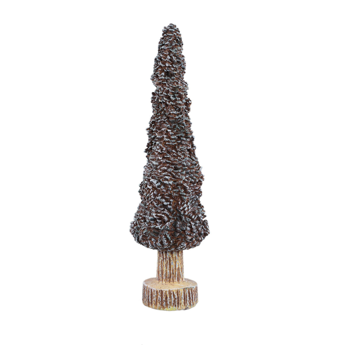 Set Van 3 Davene Kerstbomen Dennenappel Cement Bruin Besneeuwd van PTMD, Davene Kerstboom Large uit de set los op witte achtergrond