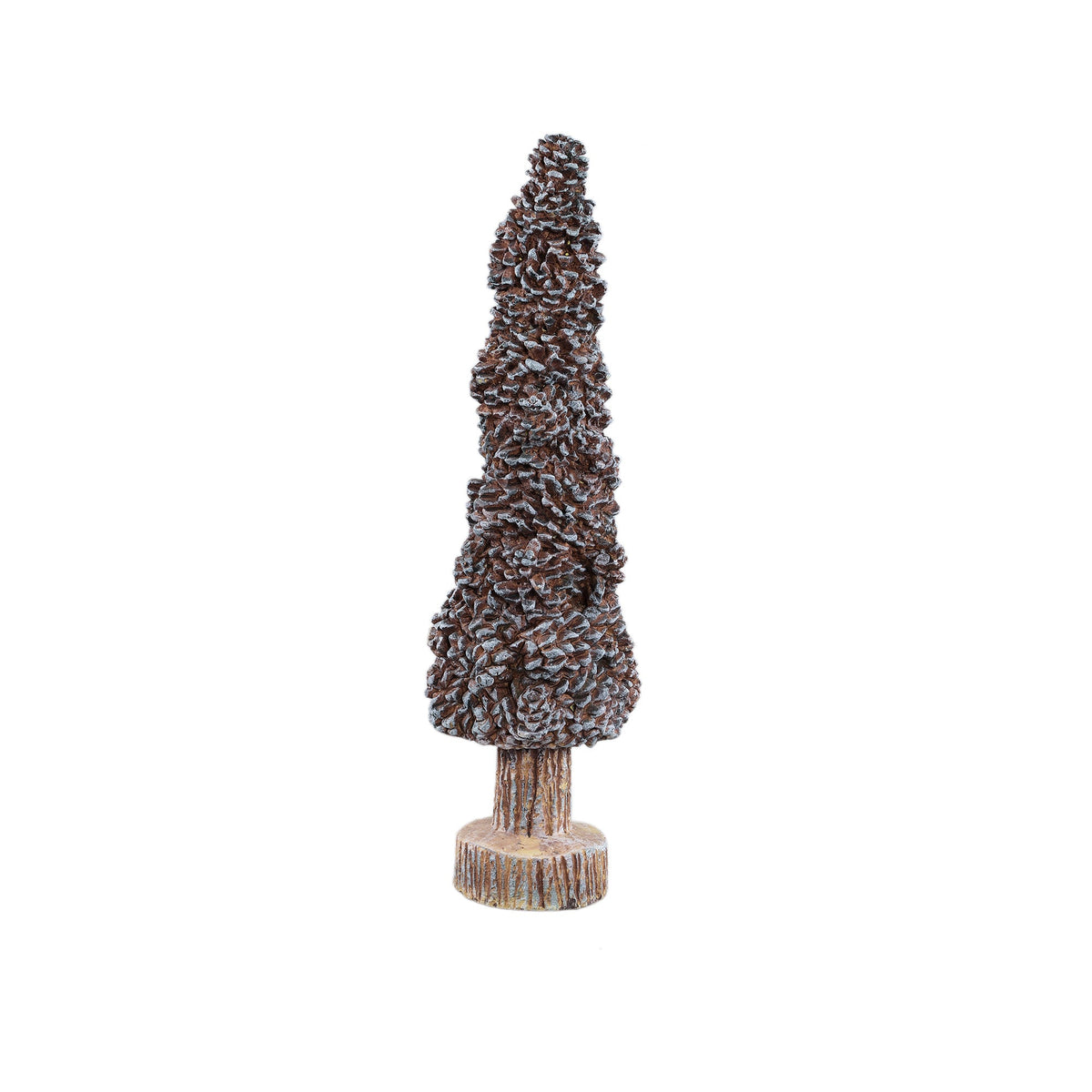 Set Van 3 Davene Kerstbomen Dennenappel Cement Bruin Besneeuwd van PTMD, Davene Kerstboom Medium uit de set los op witte achtergrond