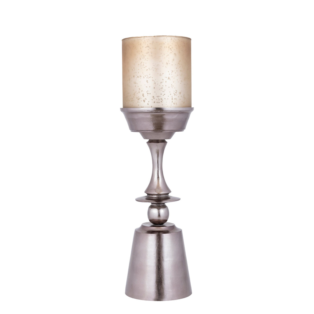 Set Van 3 Eliviana Windlichten Messing van PTMD, het grote windlicht met beige glas op witte achtergrond