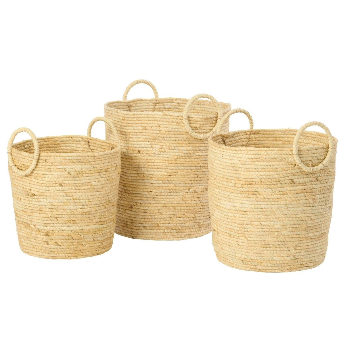 Set Van 3 Mand Met Handvat Rond Maïs Naturel  J-Line