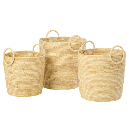 Set Van 3 Mand Met Handvat Rond Maïs Naturel  J-Line