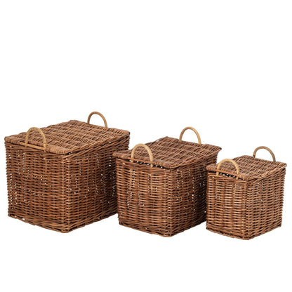 Set van 3 Mand Met Handvatten Riet Naturel/Roestbruin J-Line
