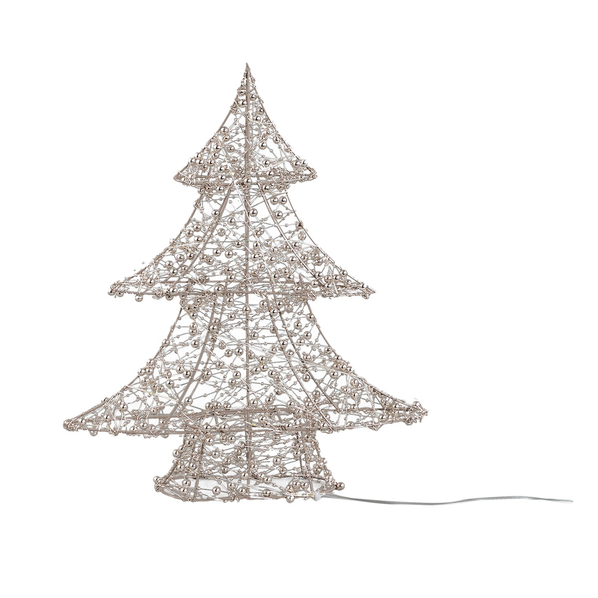 Set Van 3 Misk LED Kerstbomen Goud Met Kralen van PTMD, Misk Kerstboom LED Small uit de set los op witte achtergrond