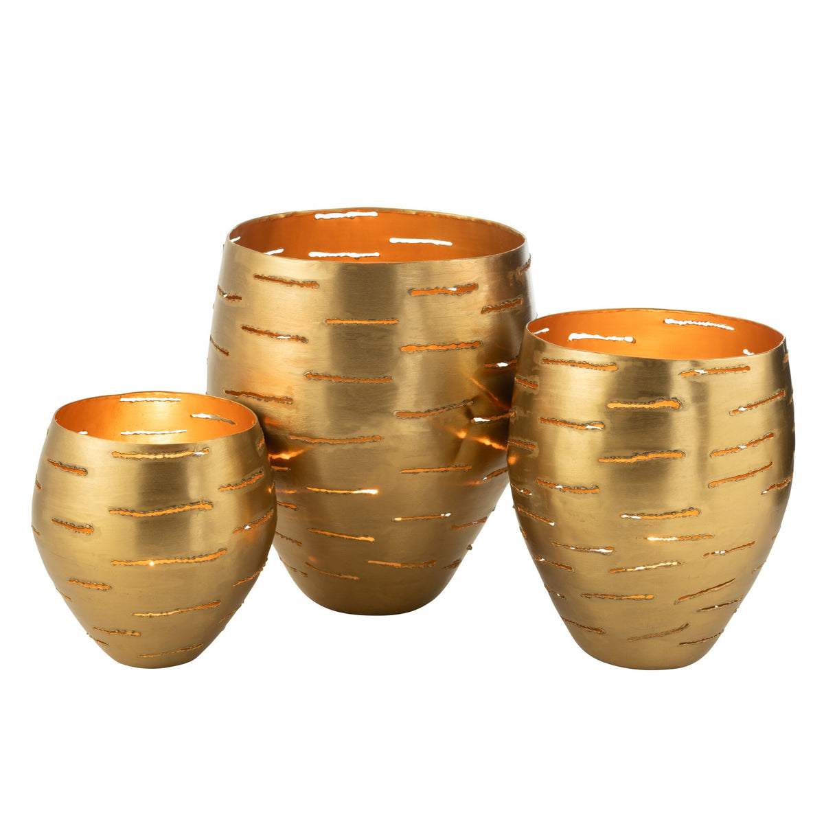 Set Van 3 Windlichten Metaal Goud J-Line