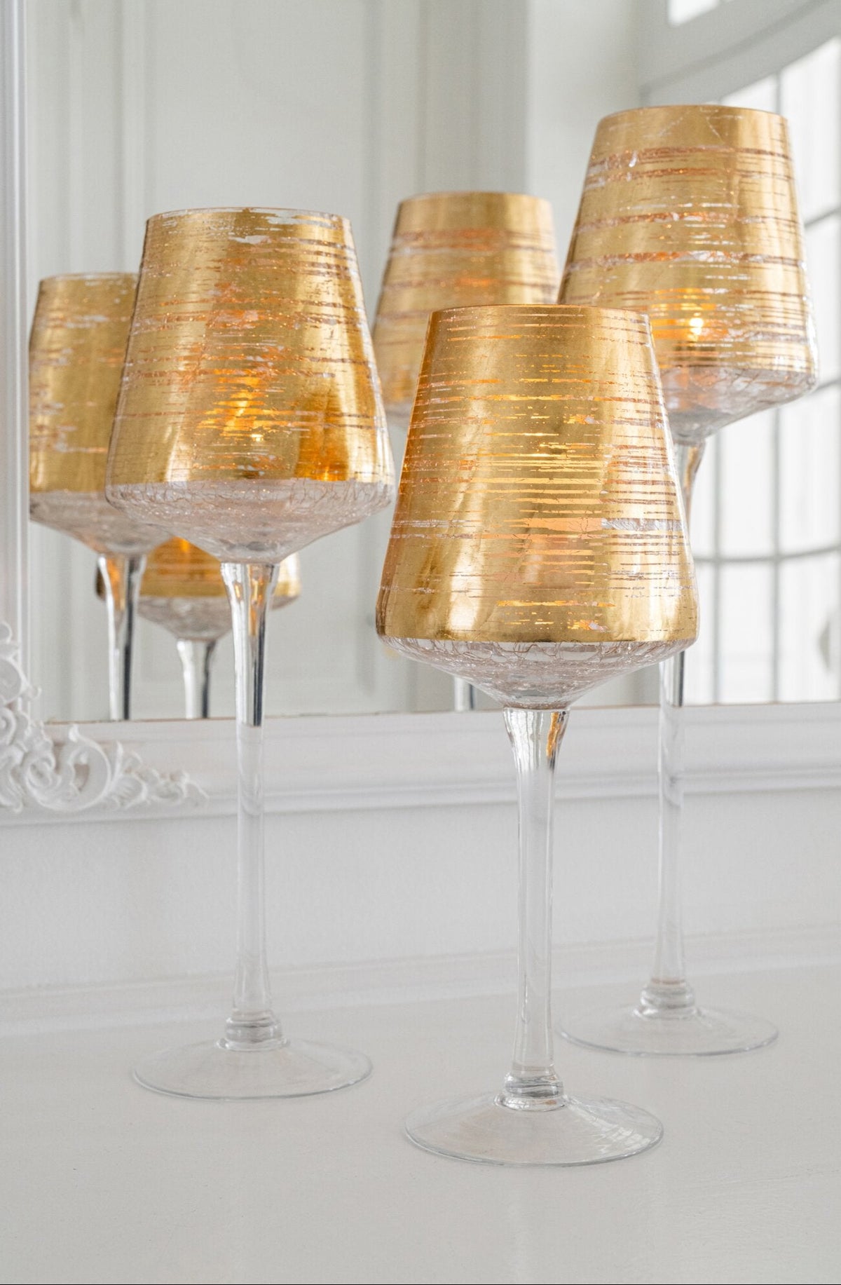 Set Van 3 Windlichten Op Voet Glas Goud J-Line