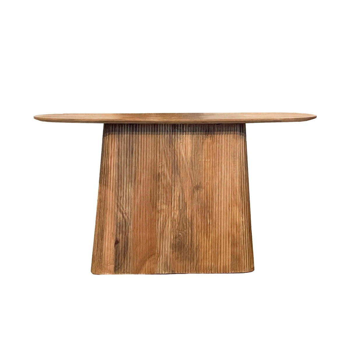 Vooraanzicht van de Salvator sidetable met slank ovaal blad van 140 cm
