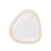 Spiegel Lou Organisch Zand 57x55cm van Starfurn schuin van opzij, met zicht op de dikte van de lijst