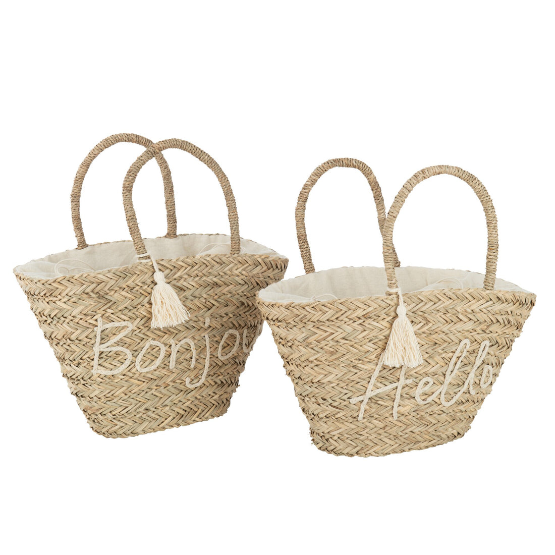 Strandtas Bonjour/Hello Kwast Jute Naturel/Wit Assortiment Van 2 J-Line