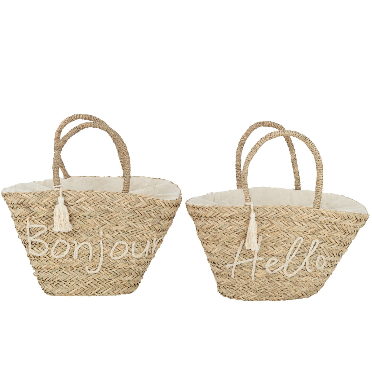 Strandtas Bonjour/Hello Kwast Jute Naturel/Wit Assortiment Van 2 J-Line