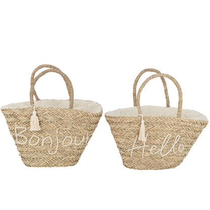Strandtas Bonjour/Hello Kwast Jute Naturel/Wit Assortiment Van 2 J-Line