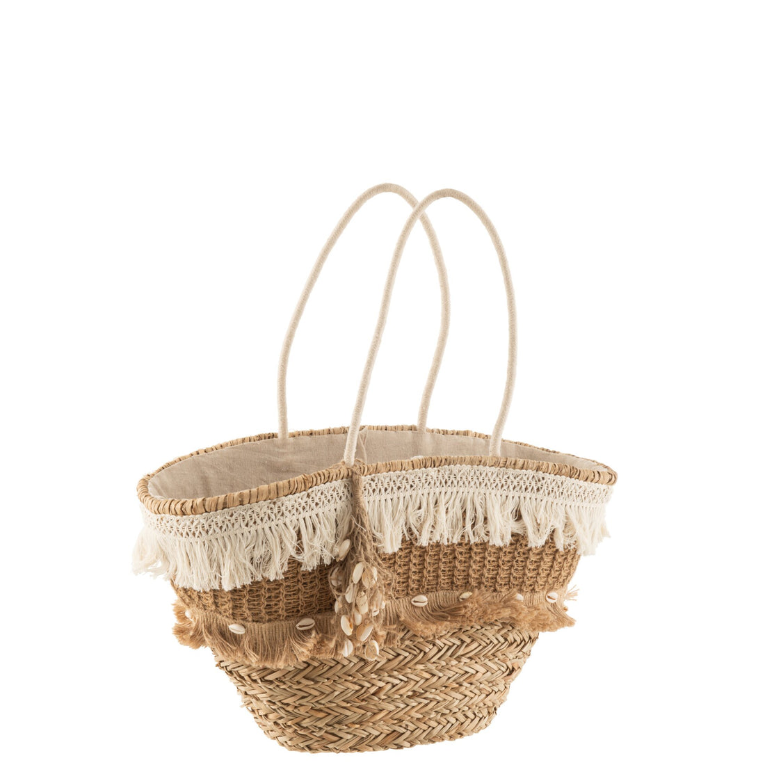 Strandtas Riet Kwastjes Jute Naturel/Ecru J-Line