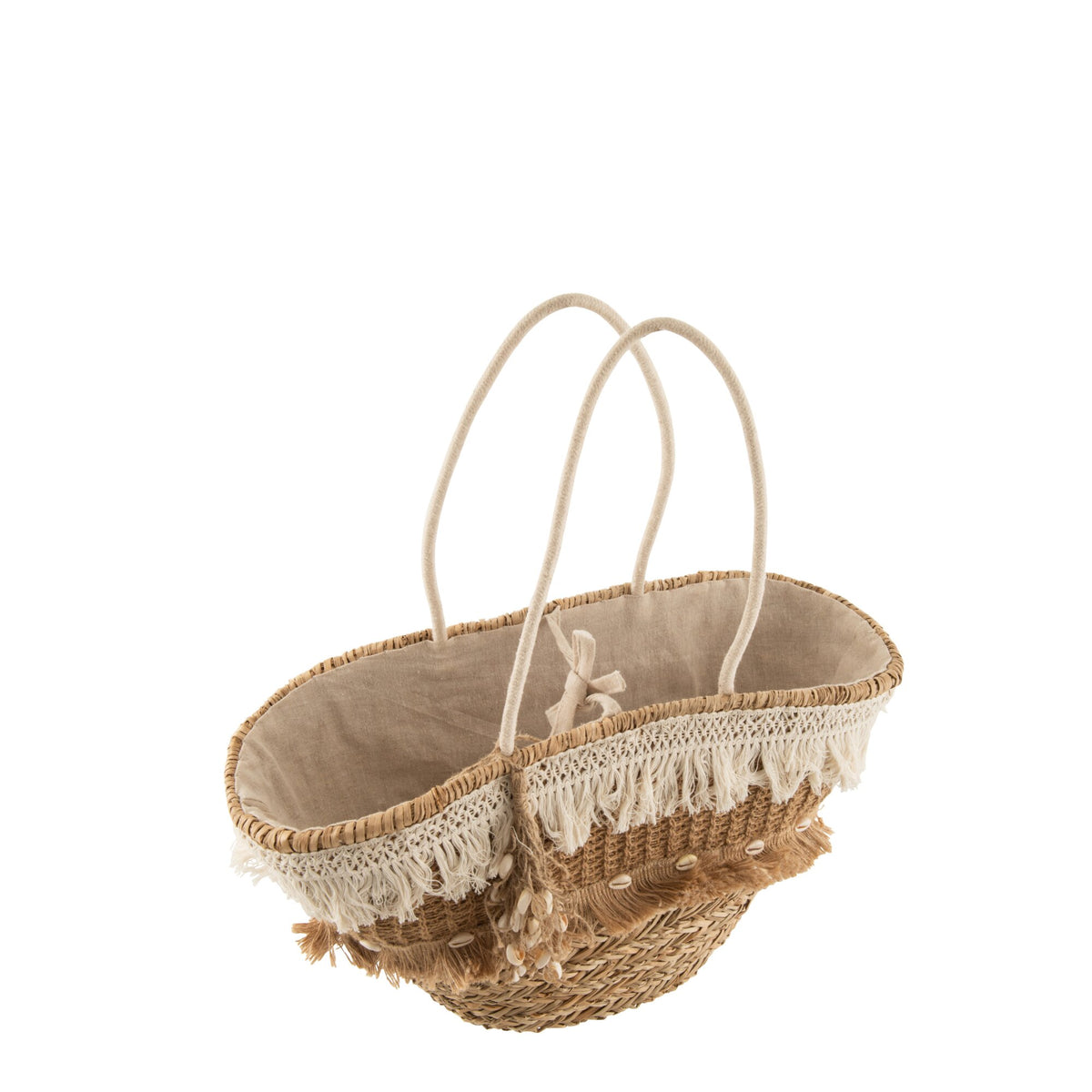 Strandtas Riet Kwastjes Jute Naturel/Ecru J-Line