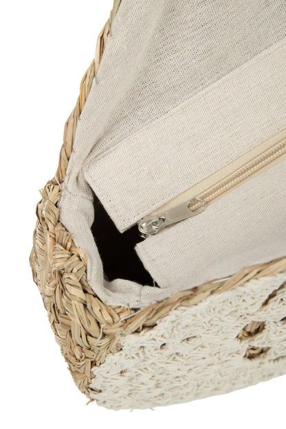 Strandtas Rond + Kwast Zeegras/Kant Nat/Wit - Tas - J-Line - livinglovely.nl