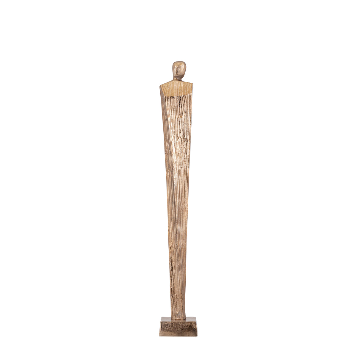 Symon Beeld Aluminium Brown Gold Small van PTMD, slank abstract figuur van goudbruin aluminium op vierkante voet